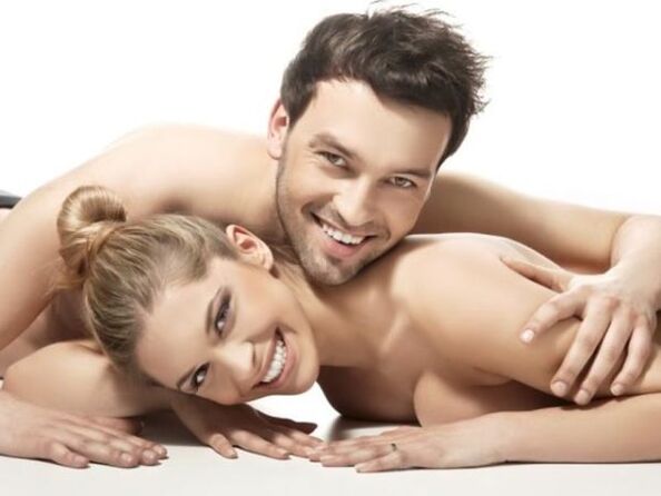 A happy woman with a man who has no problems with potency